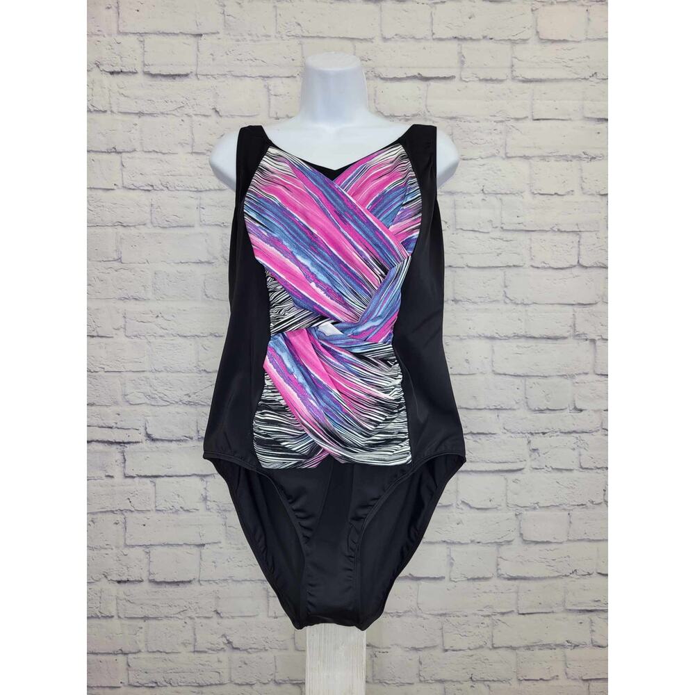 18W BLACK A375176 Denim & Co. Beach Criss Cross One Piece